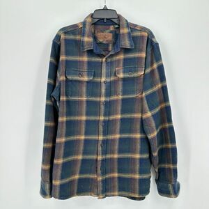 Orvis Shirt Jac Shacket Mens XL Blue‎ Brown Plaid Button Up Heavyweight Outdoors